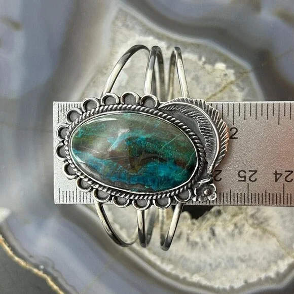 Sterling Silver Southwestern Style Large Oval Shattuckite Bracelet For Women #1